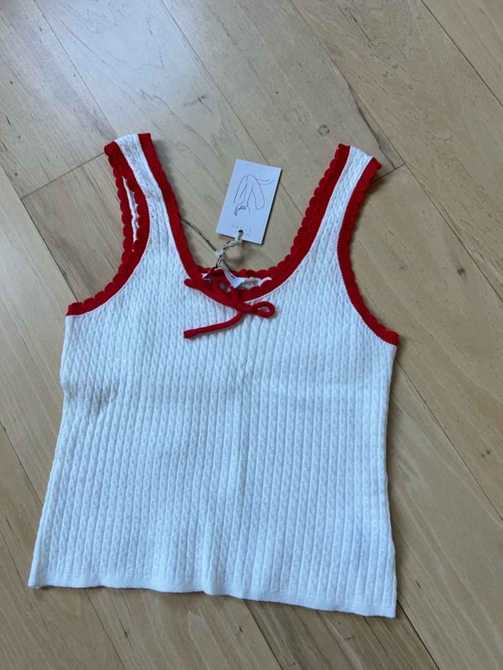 New! White Knit Tank with Red Trim